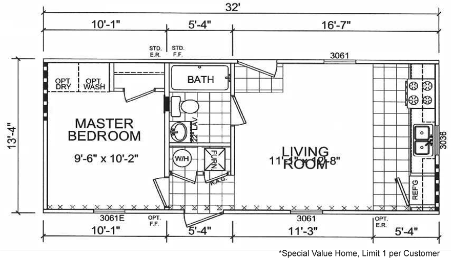 Thrifty 14 0 X 32 0 426 Sqft Mobile Home Champion Homes Center